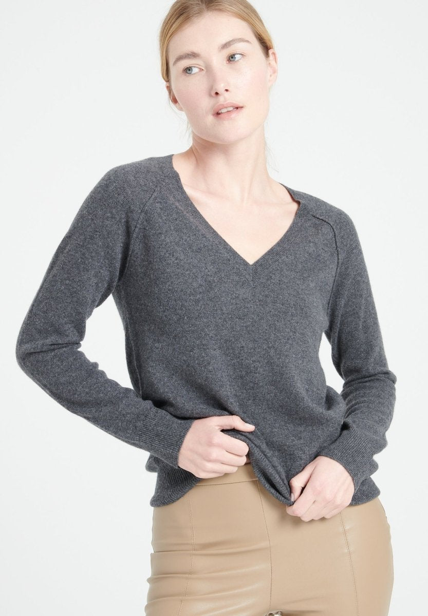 Pull col V cachemire gris anthracite femme - LILLY 6-0