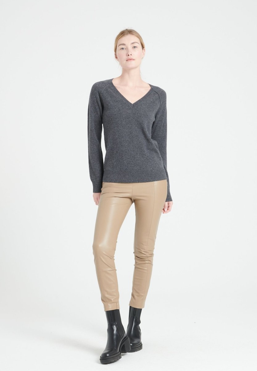 Pull col V cachemire gris anthracite femme - LILLY 6-1