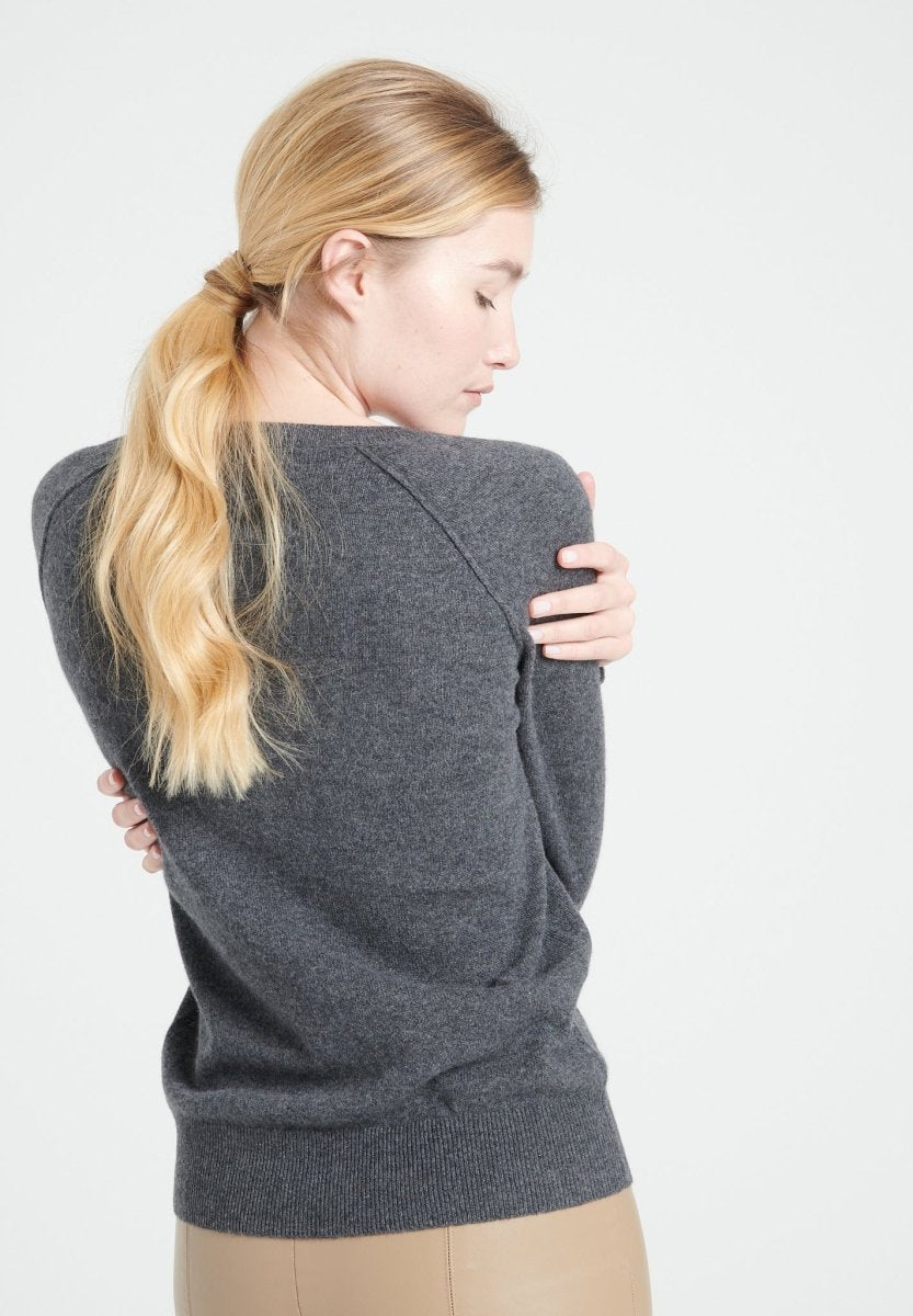 Pull col V cachemire gris anthracite femme - LILLY 6-4
